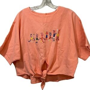 Renata B Small Vintage Coral Cropped Children Embroidered 100% Cotton Top G3